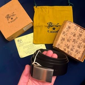 Il Bisonte Unisex Black Leather Belt - 105 cm